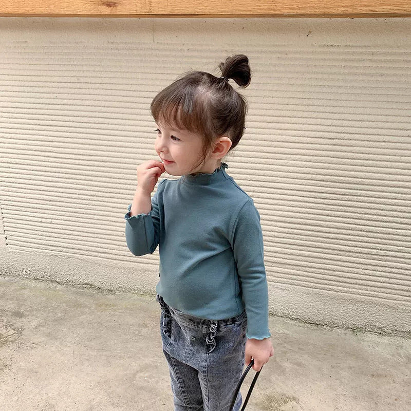 Girls' base shirts, baby high-necked velvet children's autumn and winter wear Korean foreign long-sleeved T-shirts for small and medium-sized children's babies
