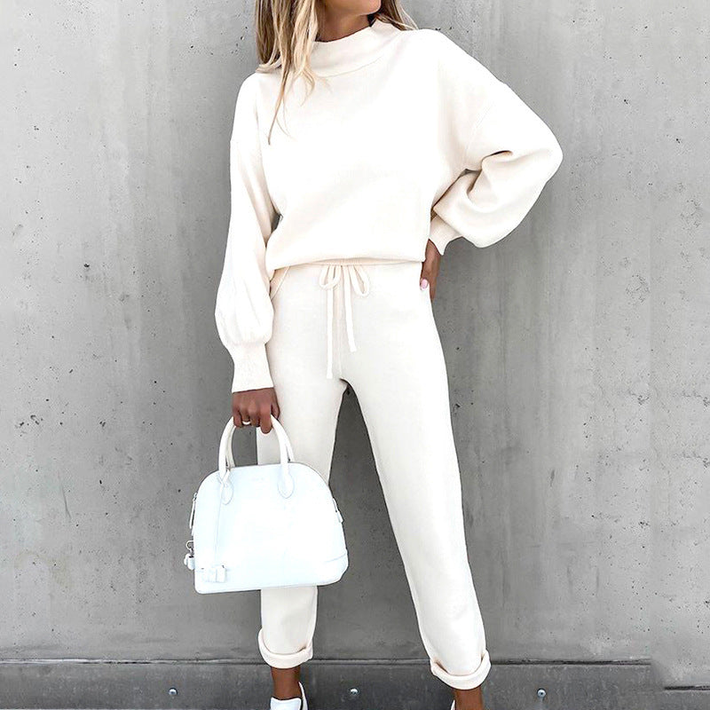 Fall/Winter 2023 Women's Sweatshirt Set Amazon AliExpress High-neck Casual Solid Color Pants Two-Piece Set