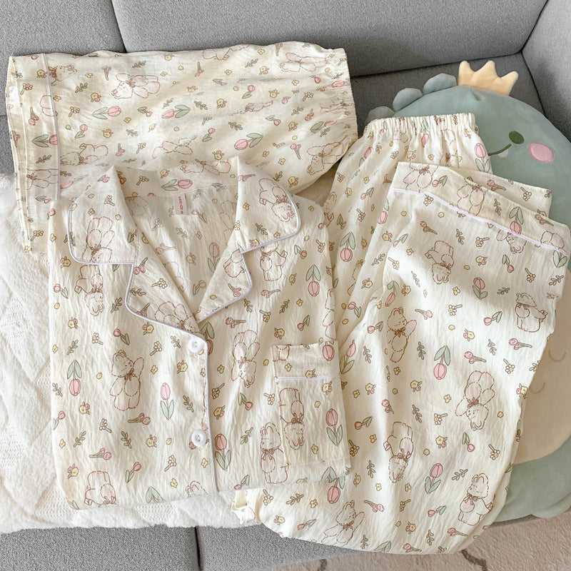 2025 New HelloKitty Cotton Gauze Pajamas Women's Summer Short Sleeve Long Pants Three-Piece Loungewear
