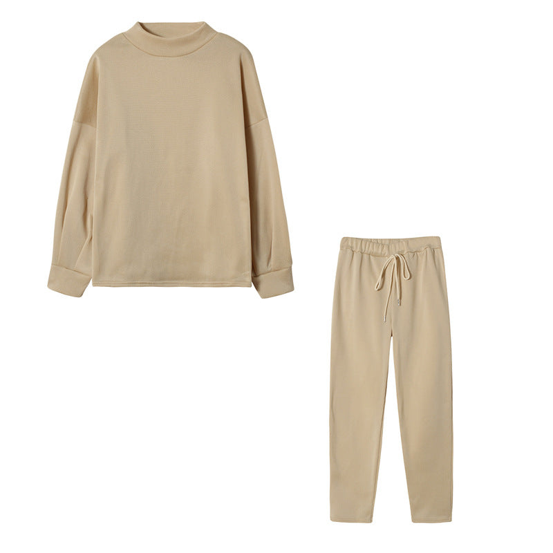 Fall/Winter 2023 Women's Sweatshirt Set Amazon AliExpress High-neck Casual Solid Color Pants Two-Piece Set