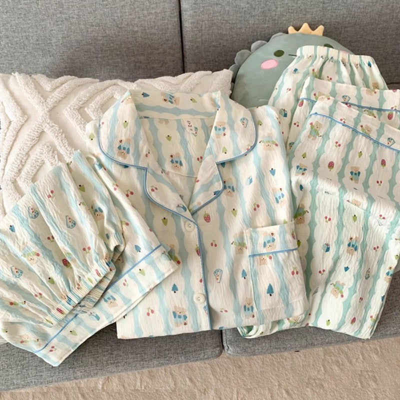 2025 New HelloKitty Cotton Gauze Pajamas Women's Summer Short Sleeve Long Pants Three-Piece Loungewear