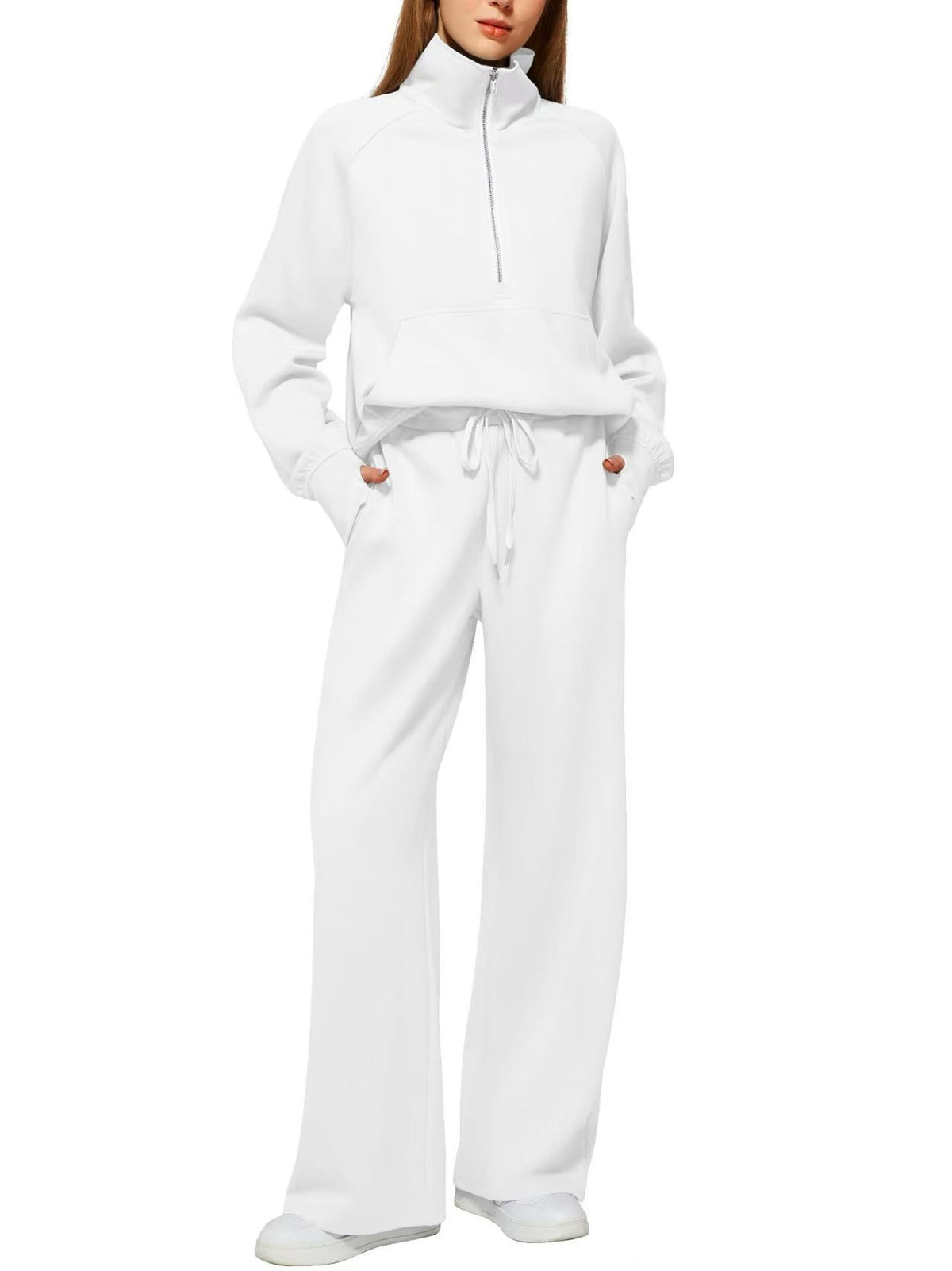 2026 Spring and Autumn New Women's Amazon European and American Casual Two-Piece Stand Collar Zipper Sports Leisure Sweatshirt Set