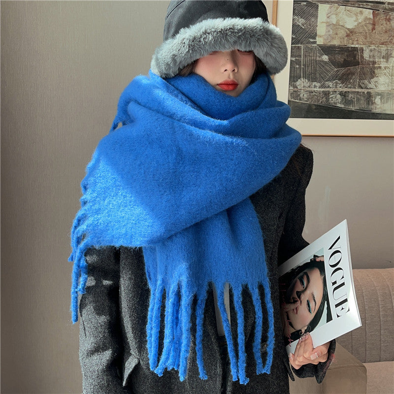 Winter Mohair Solid Color Scarf Wholesale Women's Factory European, American, Japanese, and Korean Cross-border Shawls with a High-End Warm Neck Warmer Trendy Style