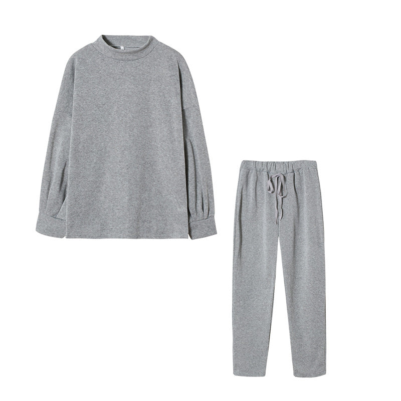 Fall/Winter 2023 Women's Sweatshirt Set Amazon AliExpress High-neck Casual Solid Color Pants Two-Piece Set