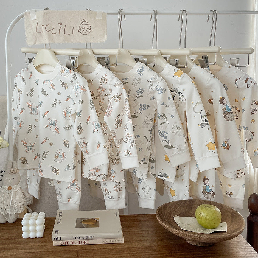 Children's autumn/winter velvet 300g thickened pure cotton autumn shirts and pants homewear set, Class A boneless
