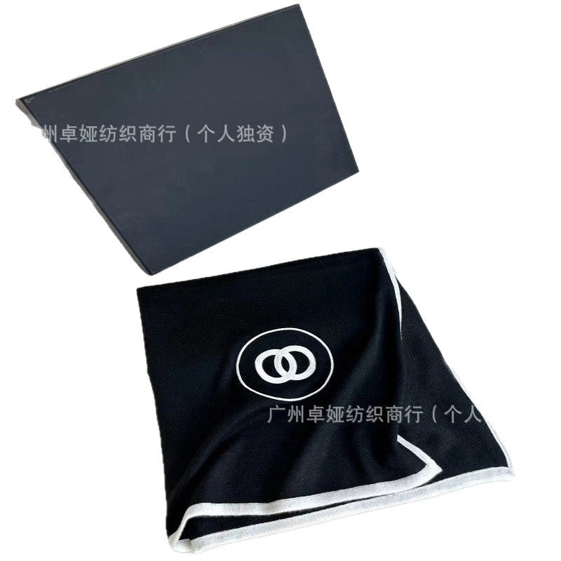 Autumn/Winter high-quality Chamelette cashmere scarf for women, double C letters, black and white circle, solid color, versatile double-sided shawl
