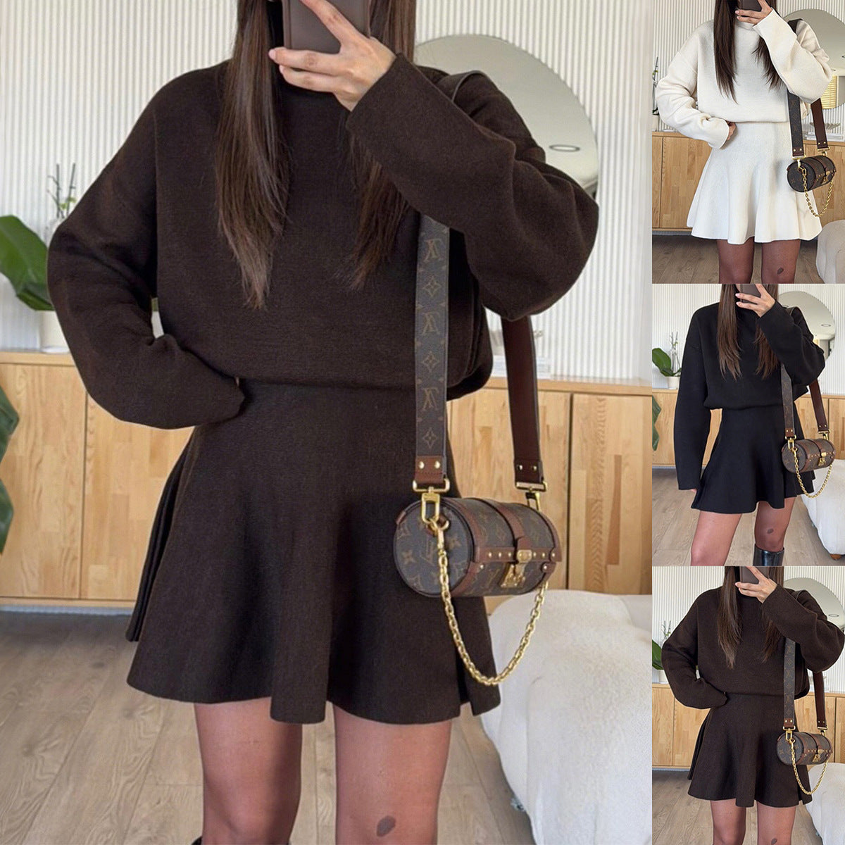 In-stock women's Korean sportswear set, elegant knit TK autumn/winter European and American women's new two-piece set
