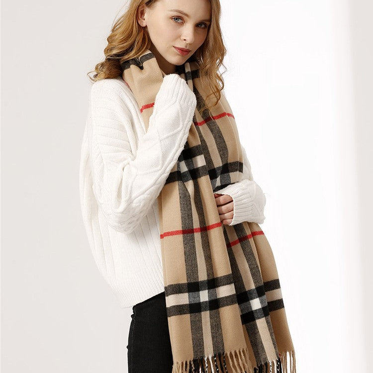 Autumn and winter Baba plaid scarf, women's winter high-end, versatile warm scarf, Korean plaid cross-border explosive shawl