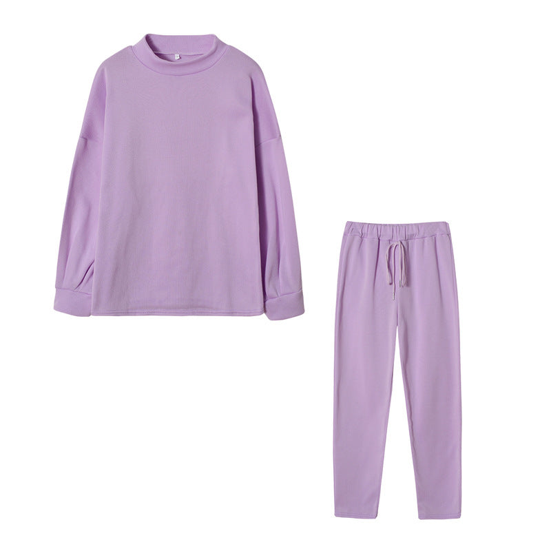 Fall/Winter 2023 Women's Sweatshirt Set Amazon AliExpress High-neck Casual Solid Color Pants Two-Piece Set