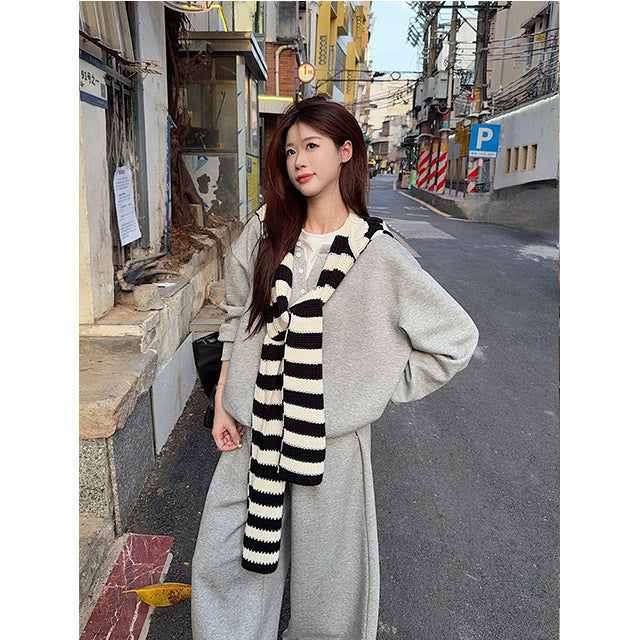 High-end casual sportssuit female autumn student loose slimming Korean version fashion sweatshirt wide-leg pants two-piece set
