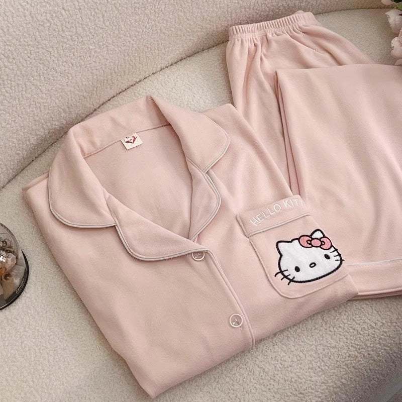 HelloKitty Velvet Pajamas Women's Autumn and Winter Coral Velvet Thickened Long Sleeve Spring and Autumn Loungewear Set