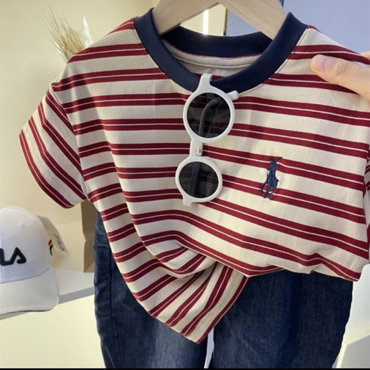 Children's long-sleeve T-shirt 2026 autumn boys' Japanese bear base shirt, baby kids' striped inner layered kids' T-shirt