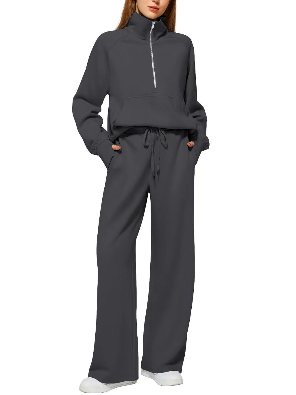 2026 Spring and Autumn New Women's Amazon European and American Casual Two-Piece Stand Collar Zipper Sports Leisure Sweatshirt Set