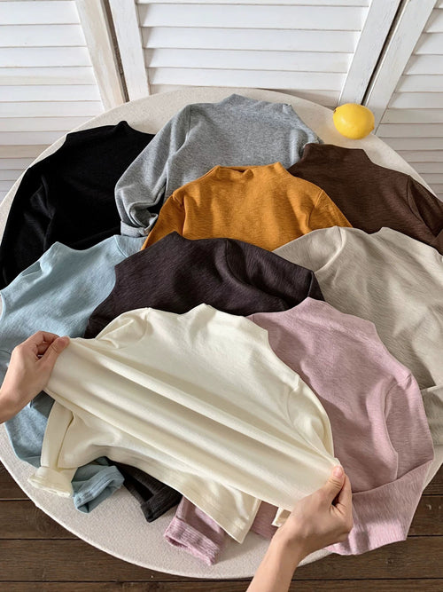2026 Autumn New Korean-style Children's Multi-Color Off-Shoulder Base Shirt Stretch Skin-Friendly Solid Color Top for Boys and Girls