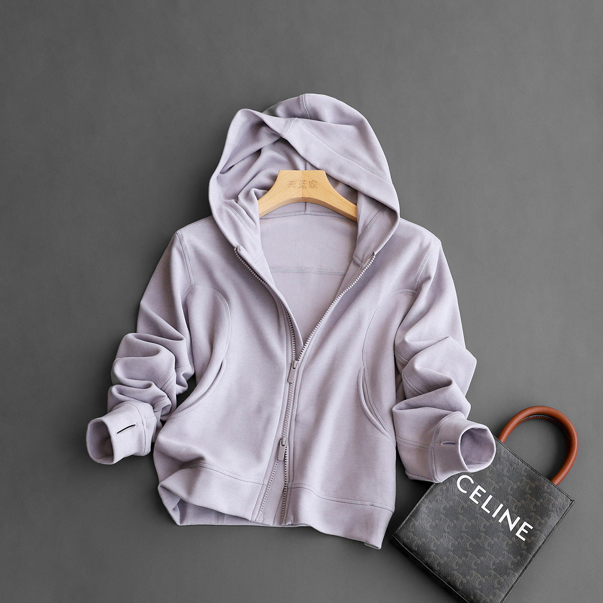 Comfortable fried with wool mulberry silk soft glutinous hood stand-up collar zipper jacket straight trouser set women's autumn 093