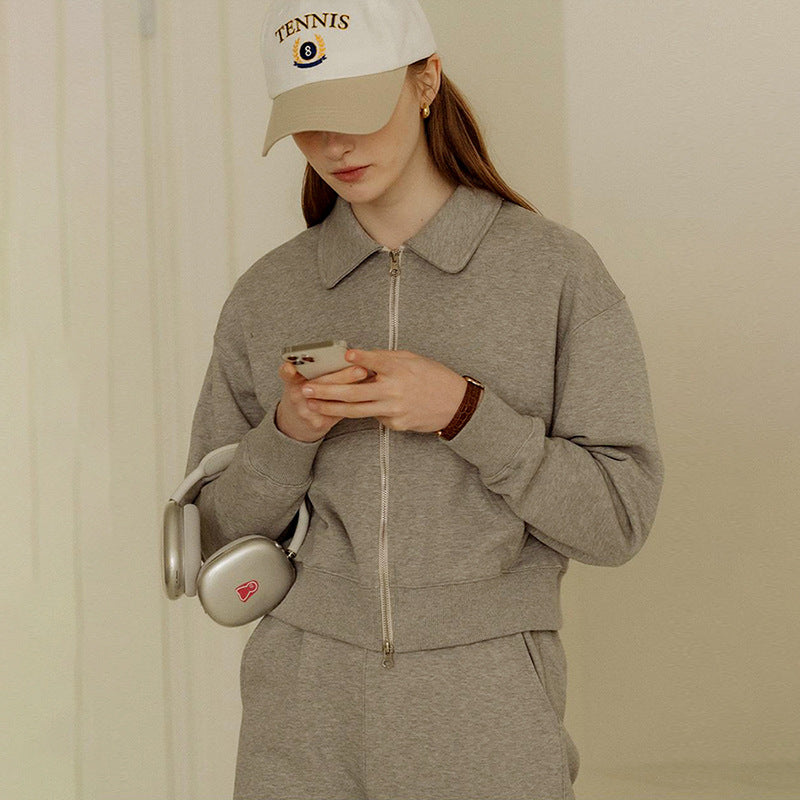 [Clearance Sale] Sweatshirt Set with Fleece, Women's Autumn/Winter Fashionable Casual Collared Sweatpants Sports Two-Piece Set