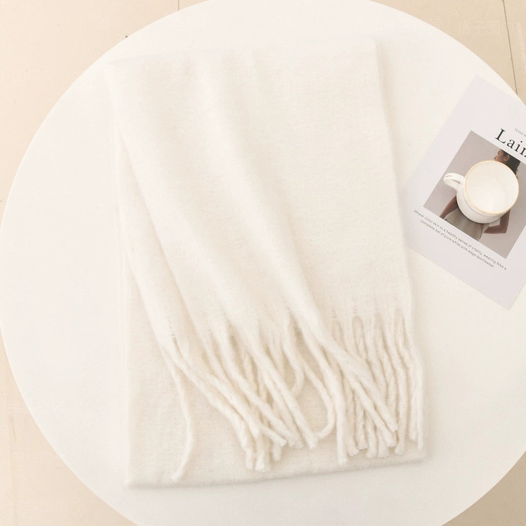 Winter Mohair Solid Color Scarf Wholesale Women's Factory European, American, Japanese, and Korean Cross-border Shawls with a High-End Warm Neck Warmer Trendy Style