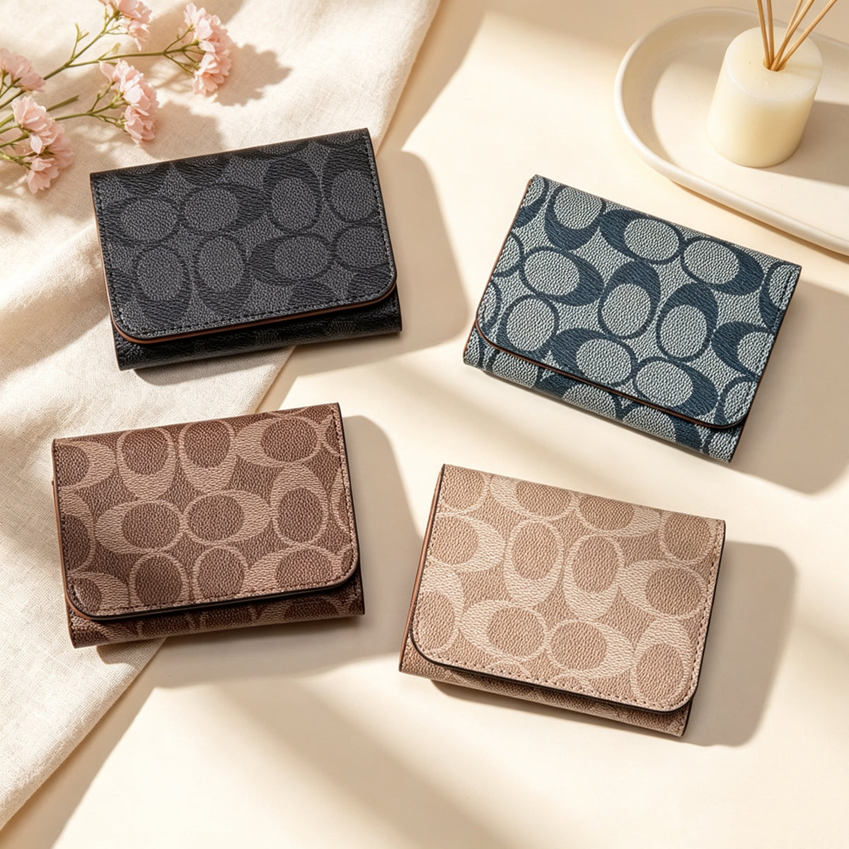 Dani Korean New Vintage High-End Geometric Letter Small Tri-Fold Student Short Wallet Coin Purse for Women