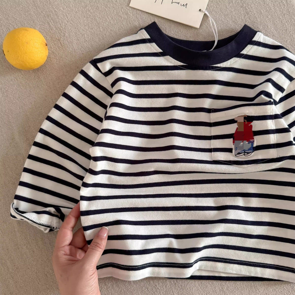 Children's long-sleeve T-shirt 2026 autumn boys' Japanese bear base shirt, baby kids' striped inner layered kids' T-shirt