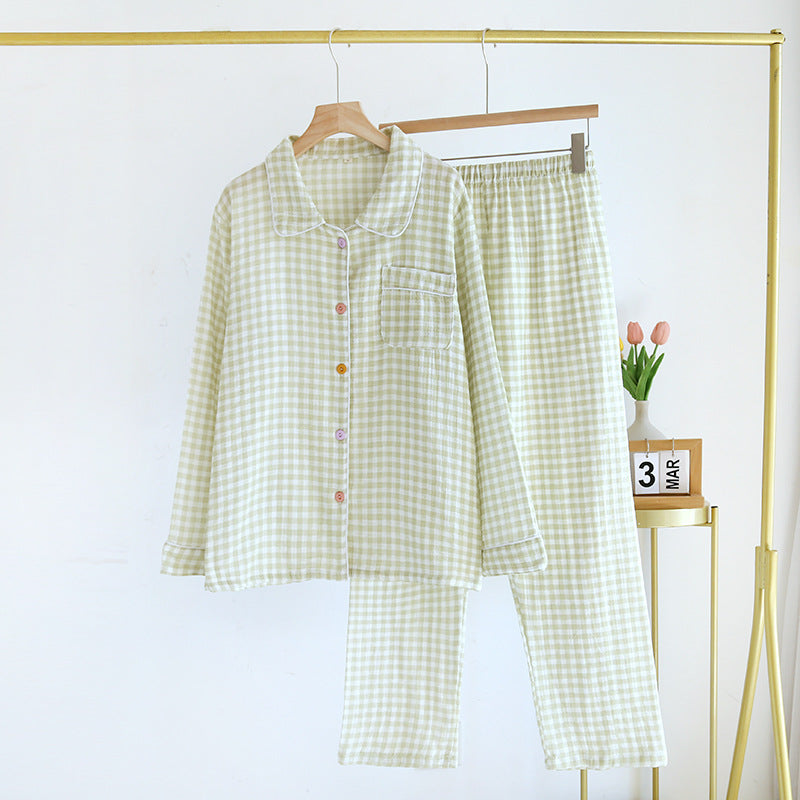 Bubble cotton pajamas, spring and autumn long women's long-sleeve floral thin lapel loungewear set, summer pure cotton pajamas