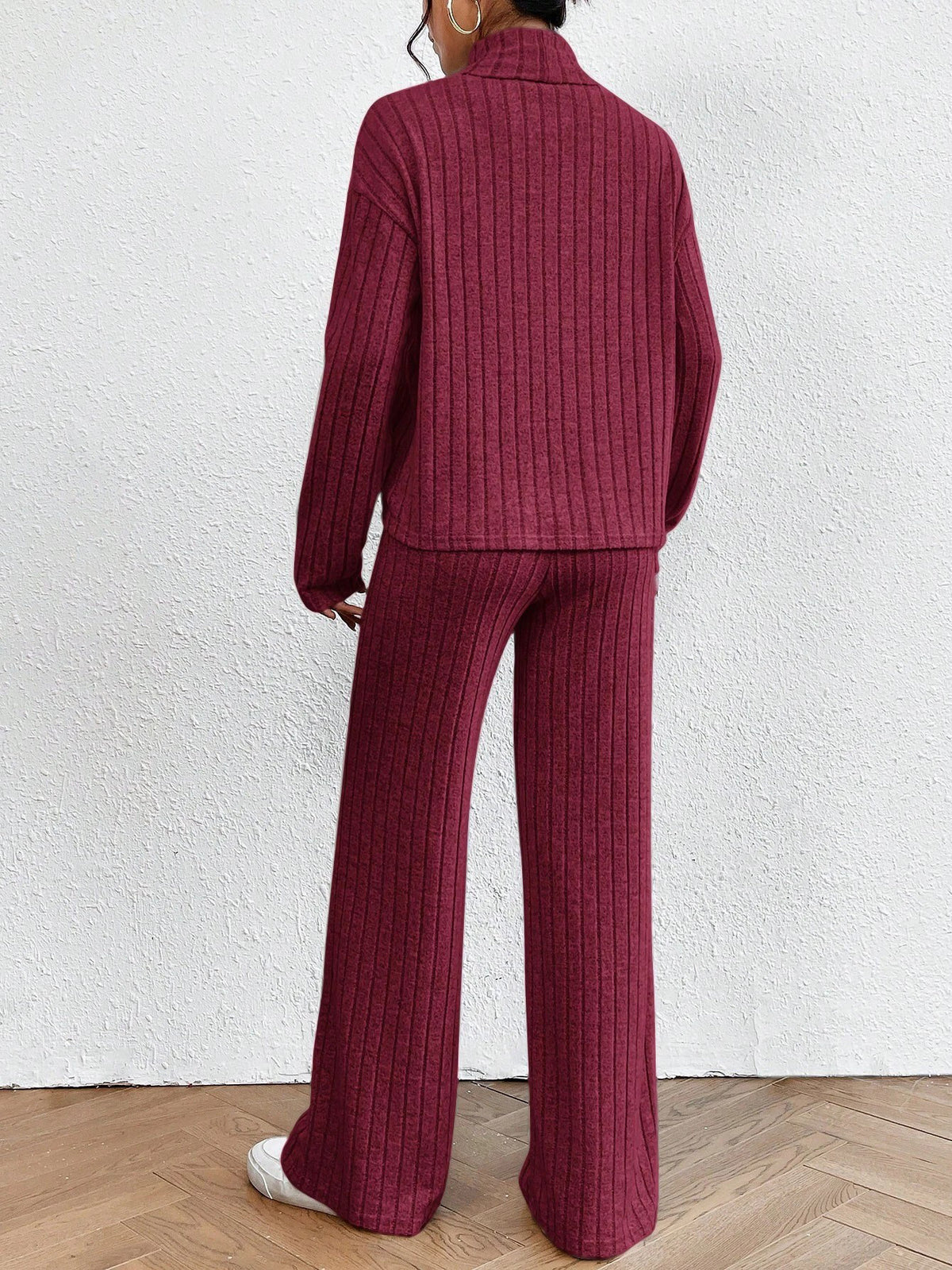 European and American autumn and winter cross-border new fashion women's high neck simple casual long-sleeve sweatshirt straight-leg pants set