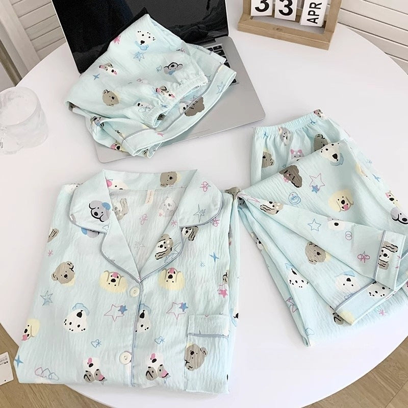 2025 New HelloKitty Cotton Gauze Pajamas Women's Summer Short Sleeve Long Pants Three-Piece Loungewear