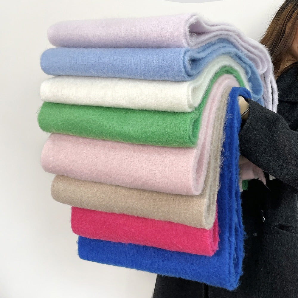 Winter Mohair Solid Color Scarf Wholesale Women's Factory European, American, Japanese, and Korean Cross-border Shawls with a High-End Warm Neck Warmer Trendy Style