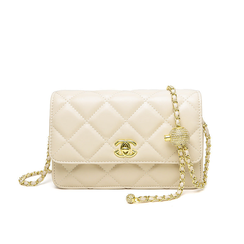 Small fragrance style leather large plaid crossbody bag one-shoulder women's diamond gold ball chain bag versatile small square bag diamond checkered
