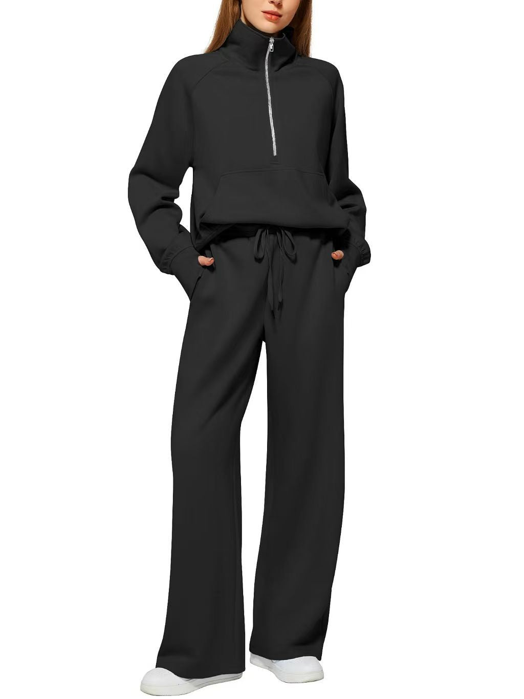 2026 Spring and Autumn New Women's Amazon European and American Casual Two-Piece Stand Collar Zipper Sports Leisure Sweatshirt Set
