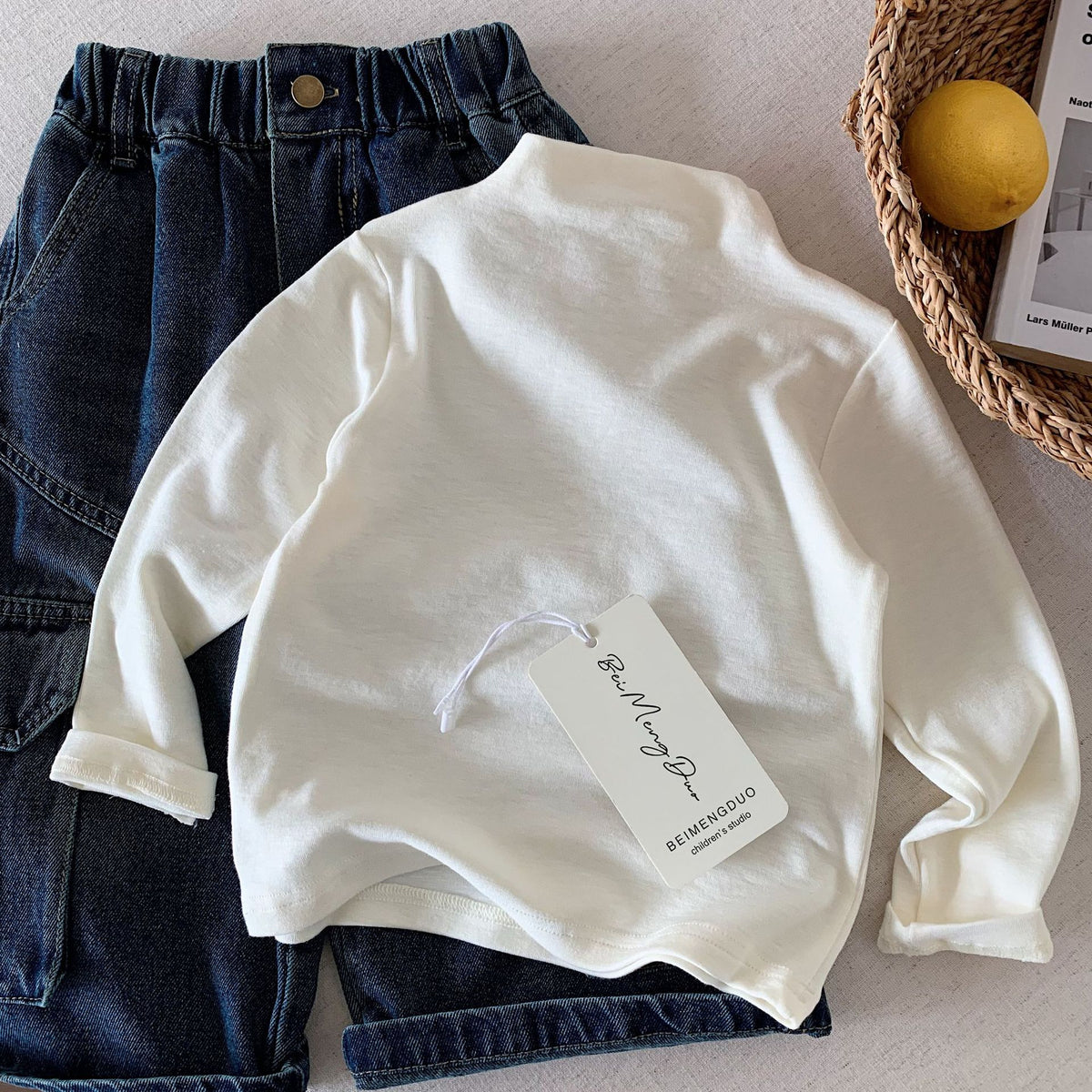 2026 Autumn New Korean-style Children's Multi-Color Off-Shoulder Base Shirt Stretch Skin-Friendly Solid Color Top for Boys and Girls