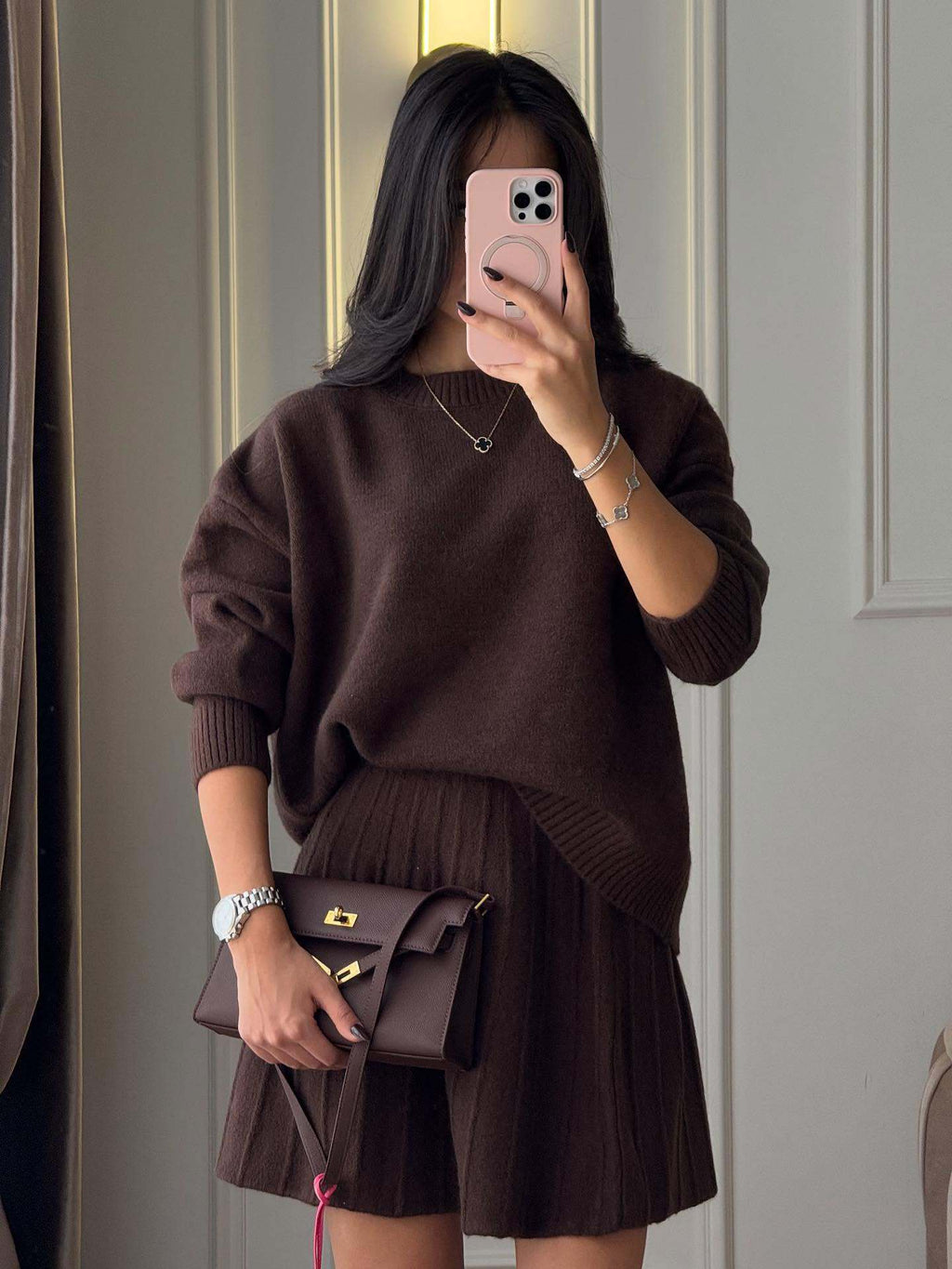 2025 Fall/Winter New Pullover Knitted Sweater Female Temperament Versatile Knitted Short Skirt High-End Two-Piece Wholesale Women