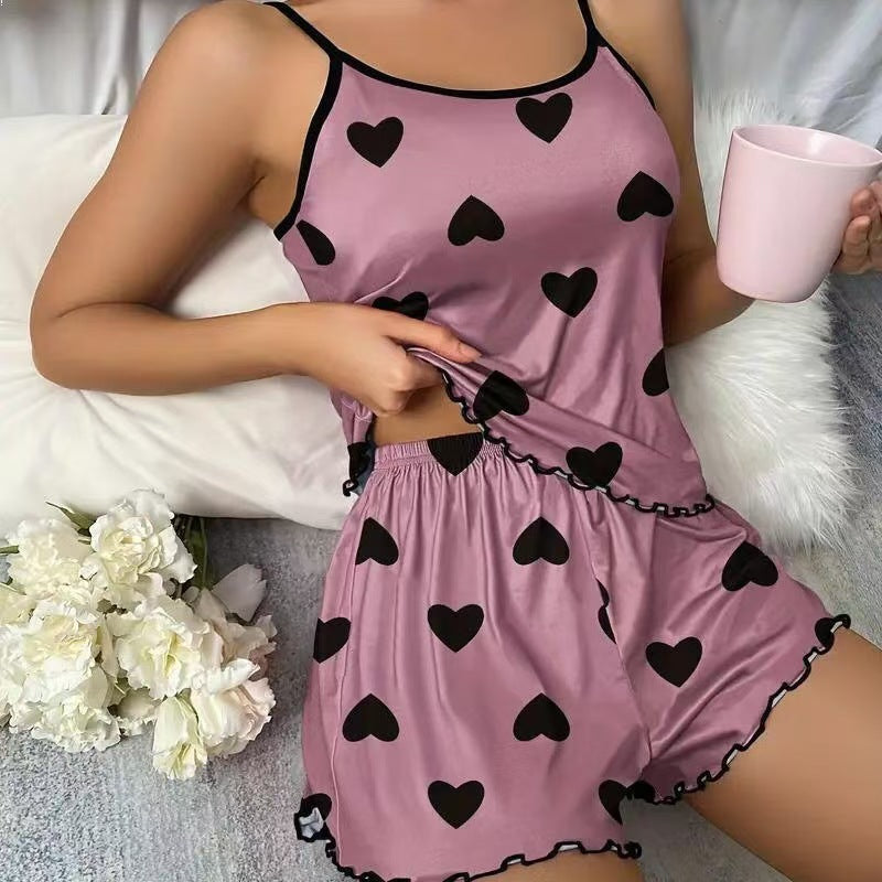 Cross-border hot sale European and American summer women's pajamas two-piece set sexy casual camisole, shorts, loungewear set batch