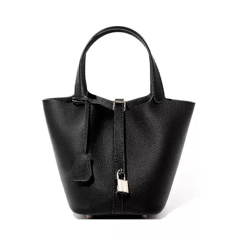 TC pattern top layer cowhide 22CM large bucket cabbage basket women's bag leather handbag newlywed bag mommy women's bag