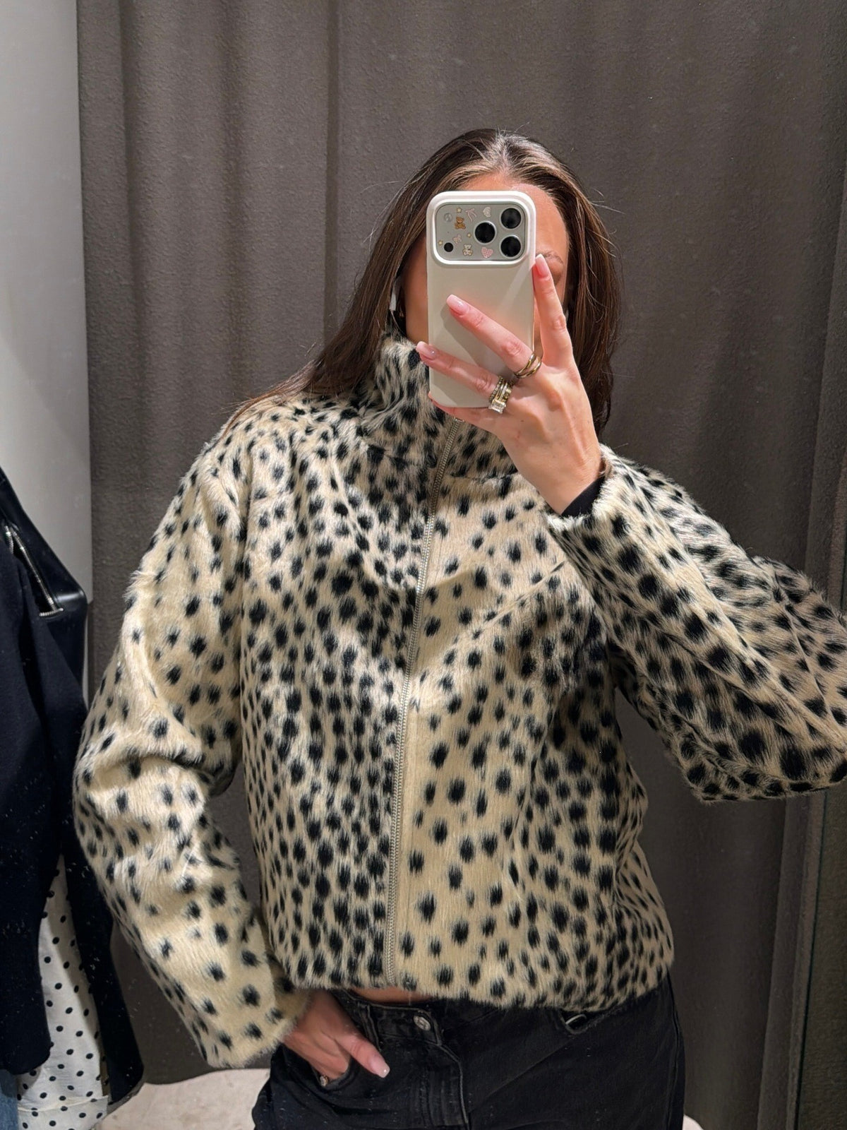 Leopard print women's long-sleeve loose autumn/winter zipper European and American vintage cross-border plush jacket, faux fur stand collar, others