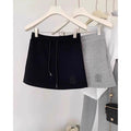 Gray short sports sweat skirt pants for women, 2025 spring new high-end drawstring hip-hugging short skirt, A-line skirt