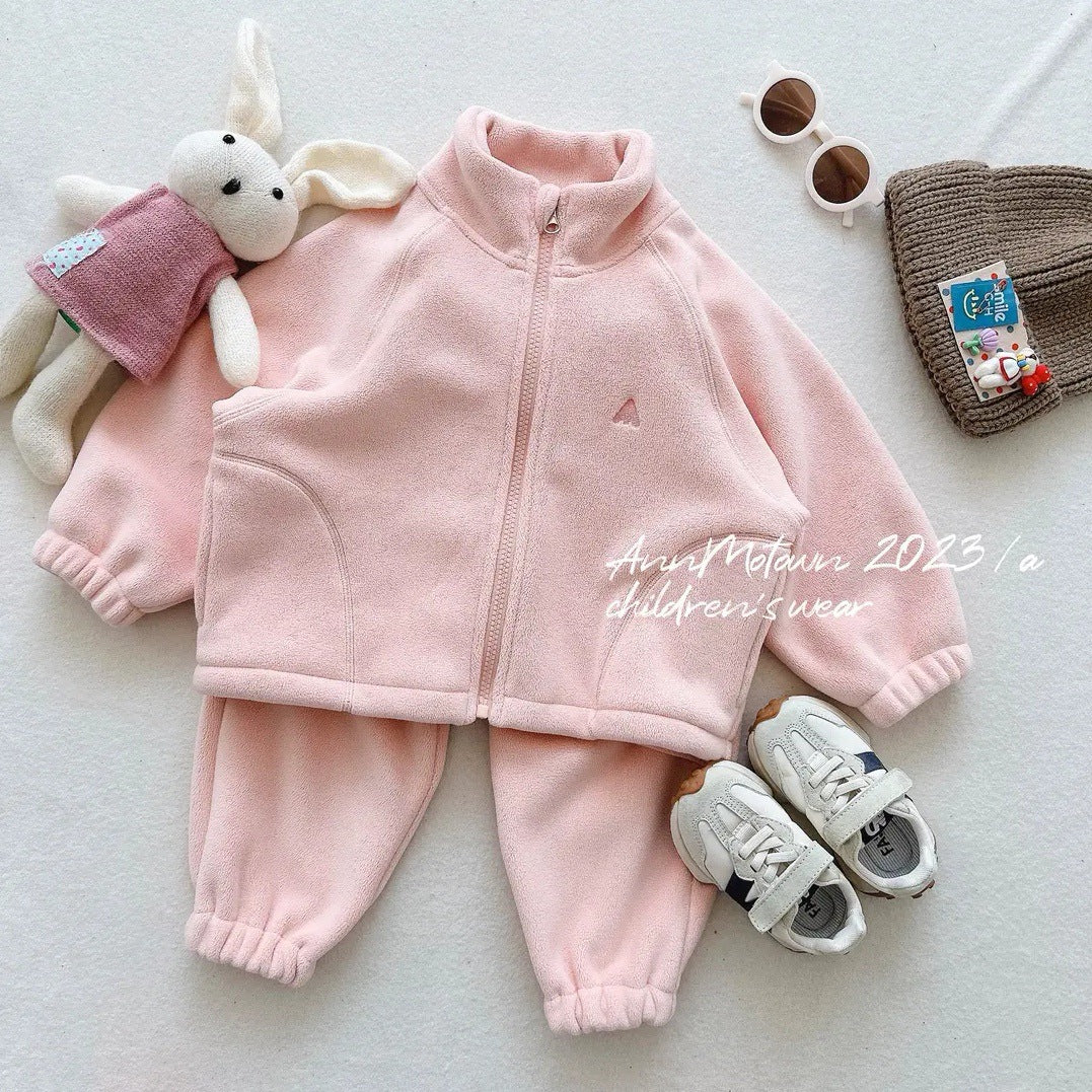 Sweet Xiaosi children's and girls' set, autumn/winter 2026 new little girl fleece jacket, children's fleece-lined warmth