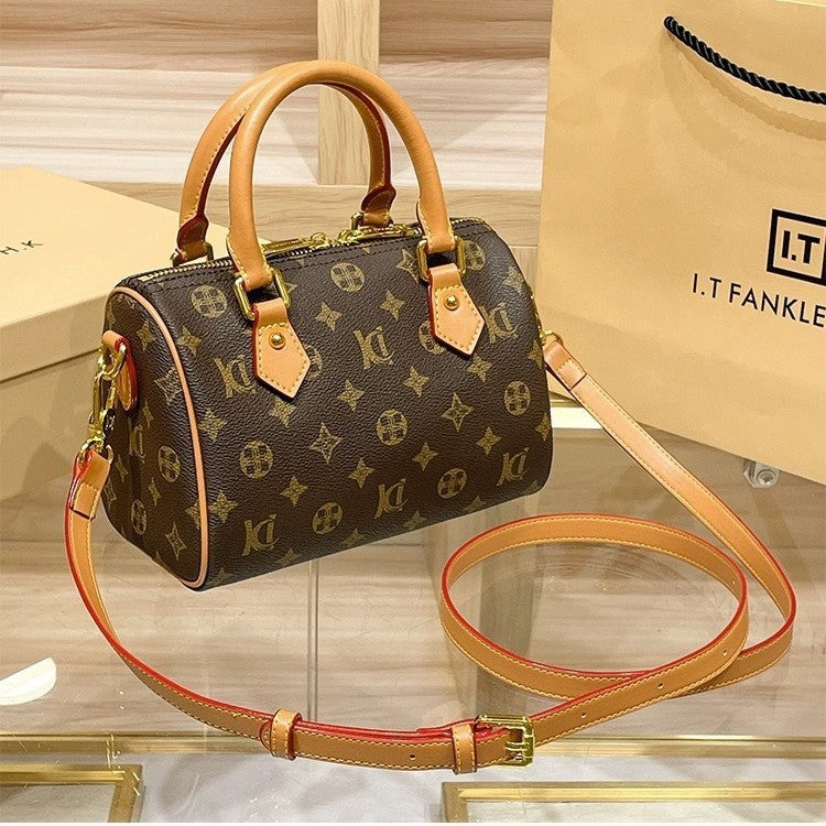 Physical item with label: L pillow bag chip new Speedy genuine leather V Boston fashion crossbody hand-held printed bag