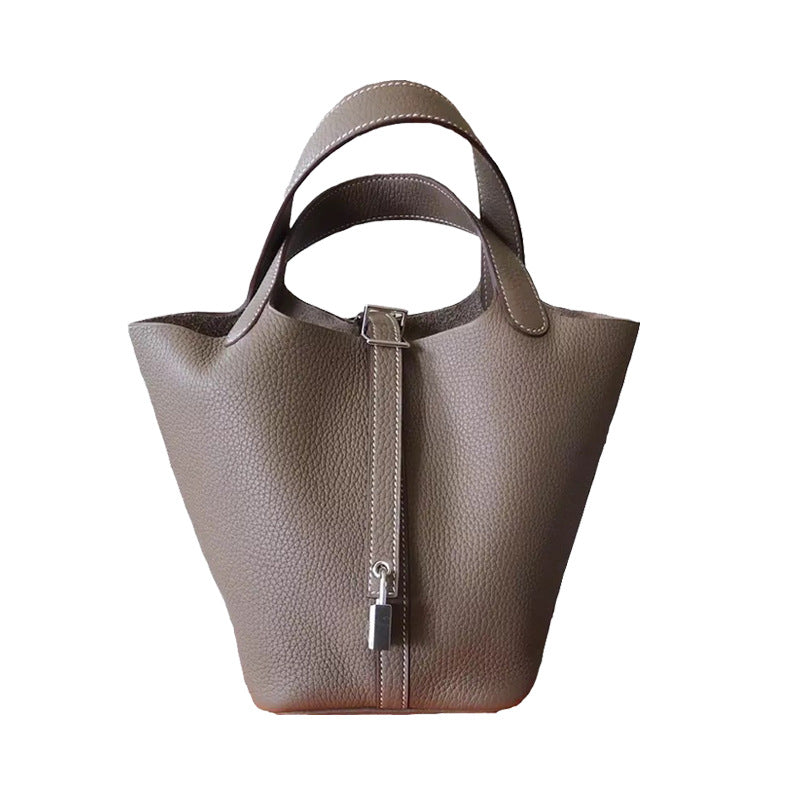 High version full set of packaging, first layer cowhide vegetable basket bag, fashionable and versatile bucket bag, leather simple handbag, women