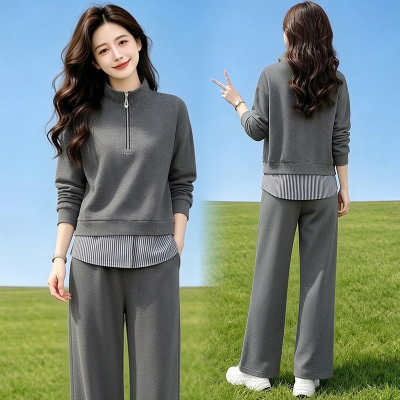 New Fashionable High-Quality Casual Half-Zip Stand Collar Skirt Sports Set for Women, 2026 Spring/Autumn Fashion Wide