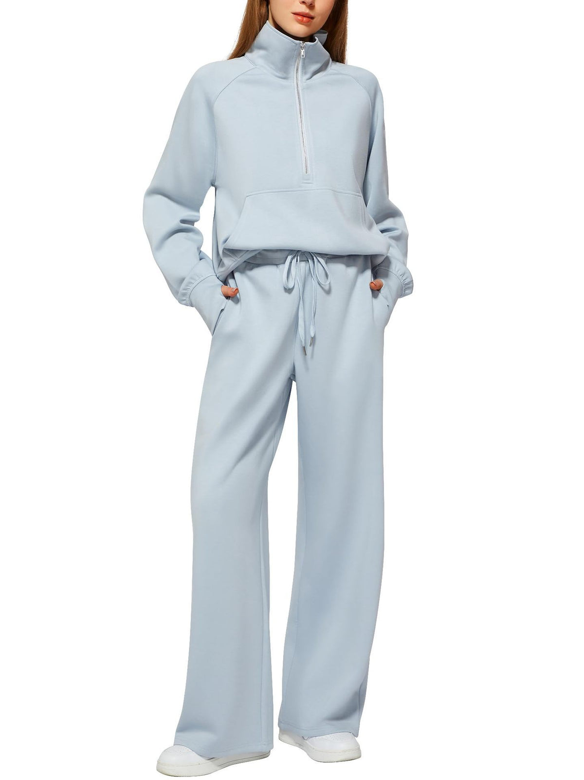 2026 Spring and Autumn New Women's Amazon European and American Casual Two-Piece Stand Collar Zipper Sports Leisure Sweatshirt Set
