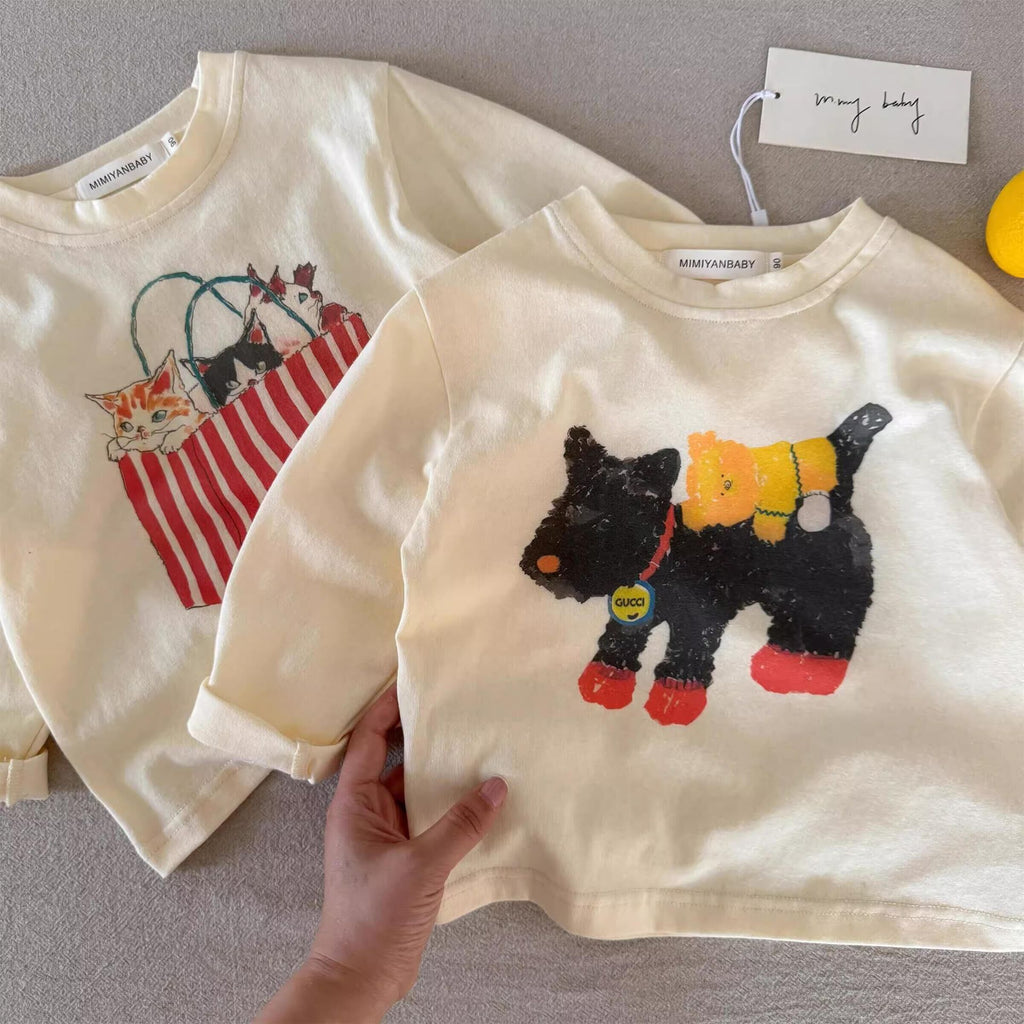 Tongxingyuan children's cartoon T-shirt, spring/autumn new boys' tops, baby long-sleeve trendy girls' base shirt, pure cotton T-shirt