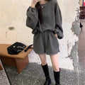 Japanese and Korean Lazy Style Long Sleeve and Shorts Set, Women's 2025 Autumn/Winter New Loose Plus Size Drawstring Sweatshirt Two-Piece Set
