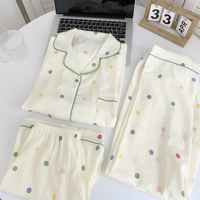 2025 New HelloKitty Cotton Gauze Pajamas Women's Summer Short Sleeve Long Pants Three-Piece Loungewear