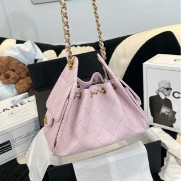 Cross-border fragrant milk cowhide caviar 25bag mini diamond pattern underarm chain drawstring bucket single-shoulder women's bag
