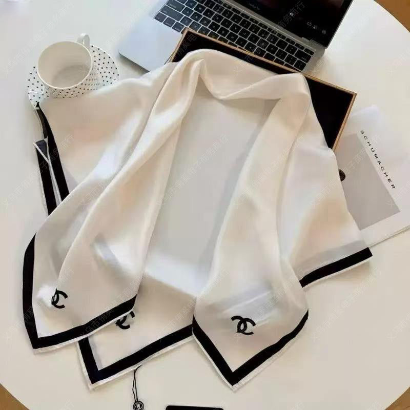 Cross-border silk scarf hot sale new Korean ins style print simple high-end silk twill silk scarf women's 90 silk scarf