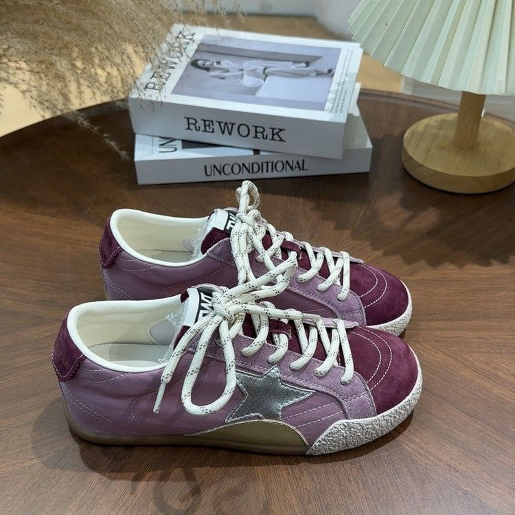 Vintage sequin starboard shoes for women, 2026 trendy new high-end color-block lace-up casual flats