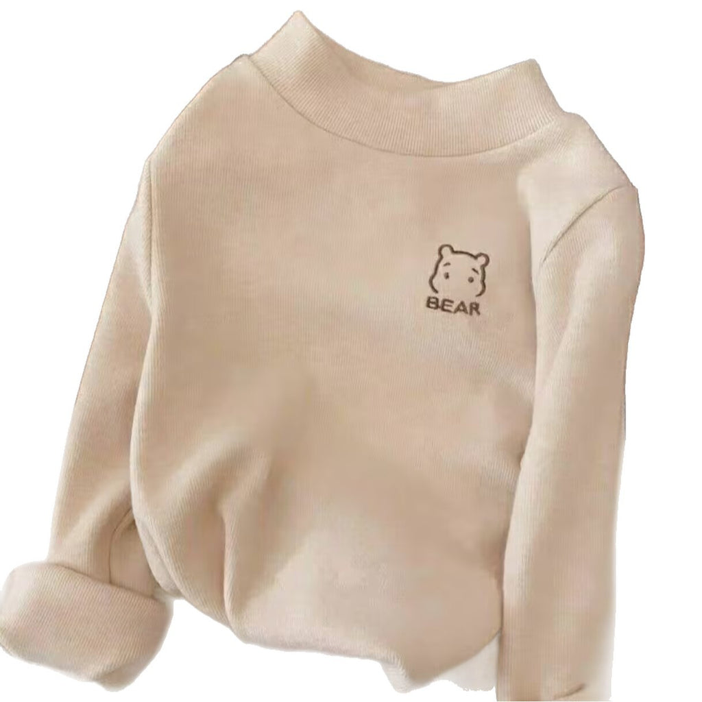 Children's fleece base shirt, new boys' and girls' semi-turtleneck warm inner tops, children's baby T-shirts with long sleeves