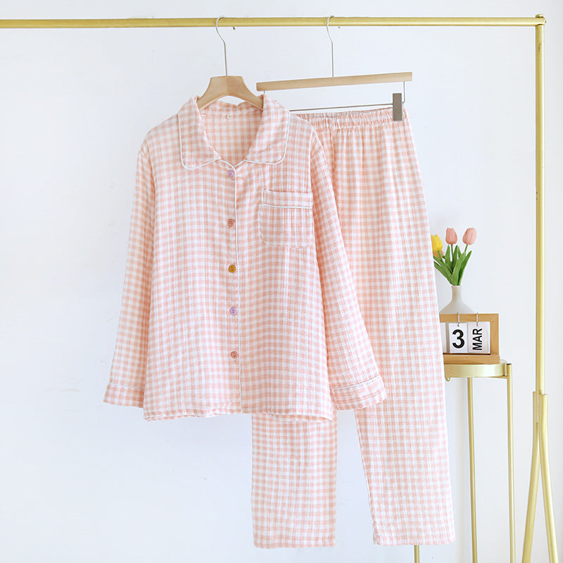 Bubble cotton pajamas, spring and autumn long women's long-sleeve floral thin lapel loungewear set, summer pure cotton pajamas