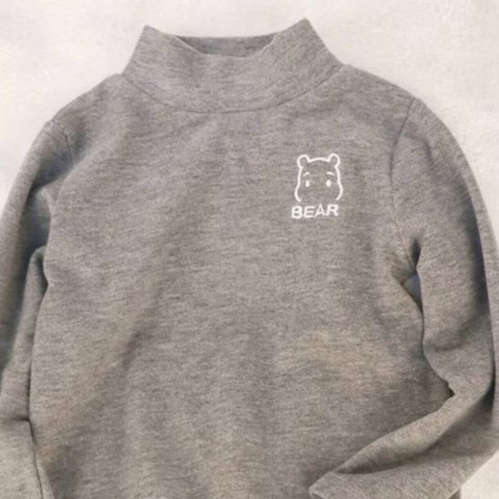 Children's fleece base shirt, new boys' and girls' semi-turtleneck warm inner tops, children's baby T-shirts with long sleeves