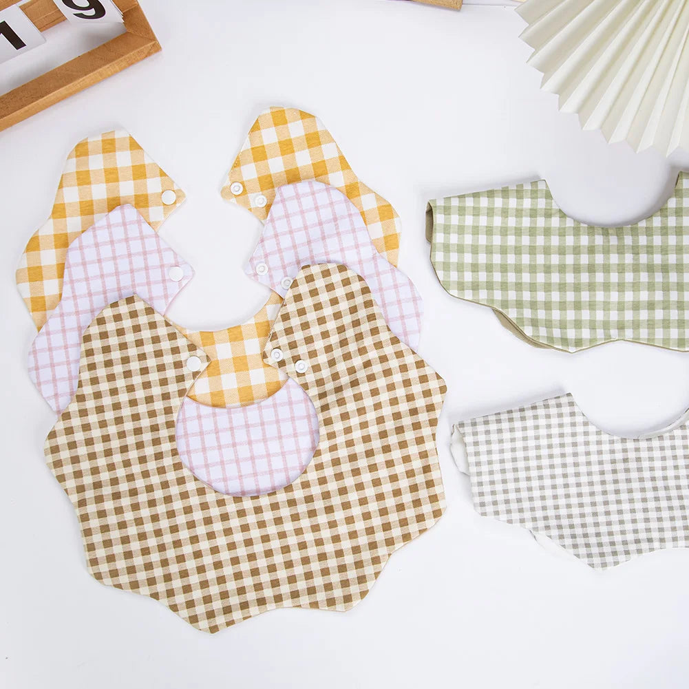 360° Cotton Baby Bibs for Kids Boys Girls Plaid Burp Cloth